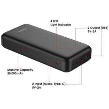 Veger A20 (VP2015) Power Bank 20000mAh με 2 Θύρες USB-A Μαύρο