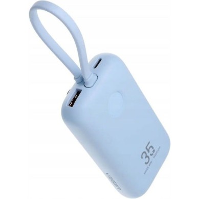 Veger K1 10,000mAh 35W PD Digital Display Powerbank With Built In Non-MFI Lightning & USB-C Cable Sky Blue