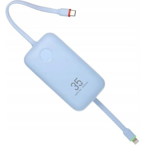 Veger K1 10,000mAh 35W PD Digital Display Powerbank With Built In Non-MFI Lightning & USB-C Cable Sky Blue