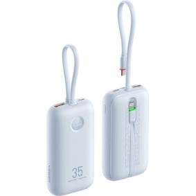 Veger K1 10,000mAh 35W PD Digital Display Powerbank With Built In Non-MFI Lightning & USB-C Cable Sky Blue