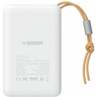 Veger W1151 MagOn Magnetic Wireless Power Bank 10000mAh 15W με Θύρα USB-A και Θύρα USB-C White