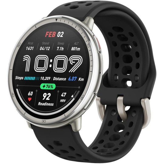Amazfit Active 2 Stainless Steel 44mm Smartwatch με Παλμογράφο W2437GL7N (Black Leather)