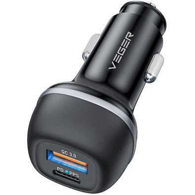 Veger Φορτιστής Αυτοκινήτου CC62-1A1C Γρήγορης Φόρτισης με Θύρες: 1xUSB 1xType-C (Μαύρος) Veger Φορτιστής Αυτοκινήτου CC62-1A1C Γρήγορης Φόρτισης με Θύρες: 1xUSB 1xType-C (Μαύρος)