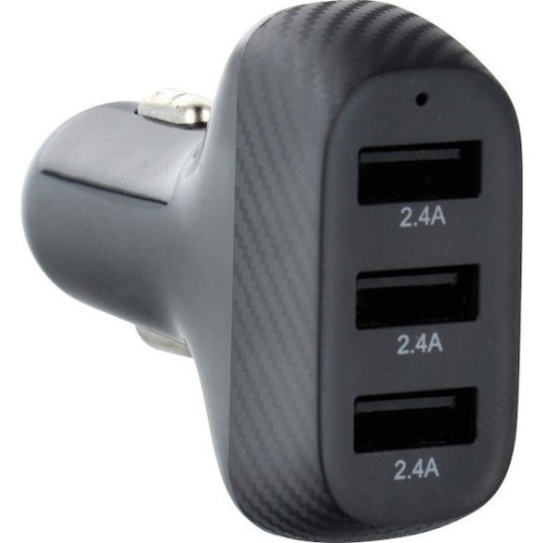 Veger Φορτιστής Αυτοκινήτου QWE 37W 2.4A Γρήγορης Φόρτισης με Θύρες: 3xUSB Μαύρος