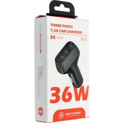 Veger Φορτιστής Αυτοκινήτου QWE 37W 2.4A Γρήγορης Φόρτισης με Θύρες: 3xUSB Μαύρος