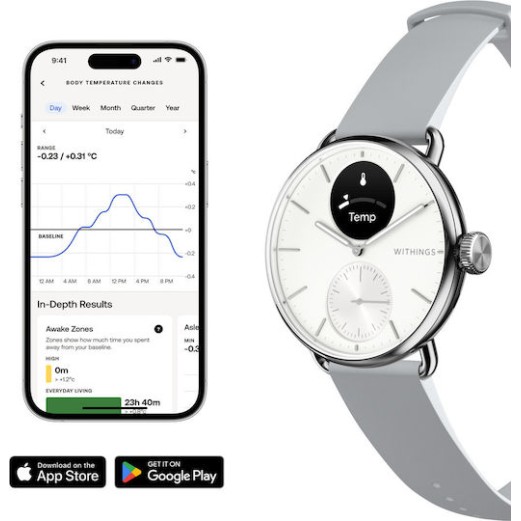 Withings ScanWatch 2 Stainless Steel 38mm Αδιάβροχο με Παλμογράφο (Pearl White)