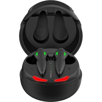 Recci Helmet In-ear Bluetooth Handsfree Ακουστικά με Θήκη Φόρτισης Μαύρα