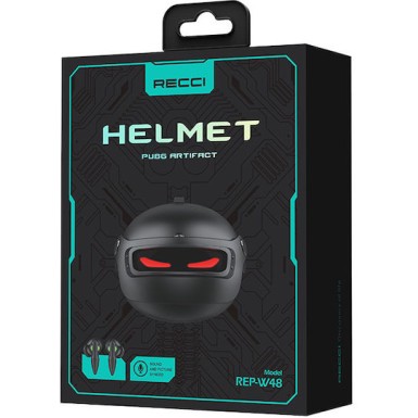 Recci Helmet In-ear Bluetooth Handsfree Ακουστικά με Θήκη Φόρτισης Μαύρα