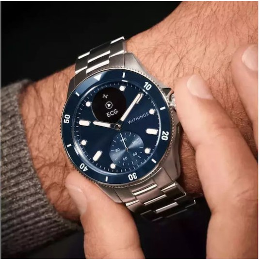 Withings Scanwatch Nova Stainless Steel 42mm Αδιάβροχο με Παλμογράφο (Dark Blue)