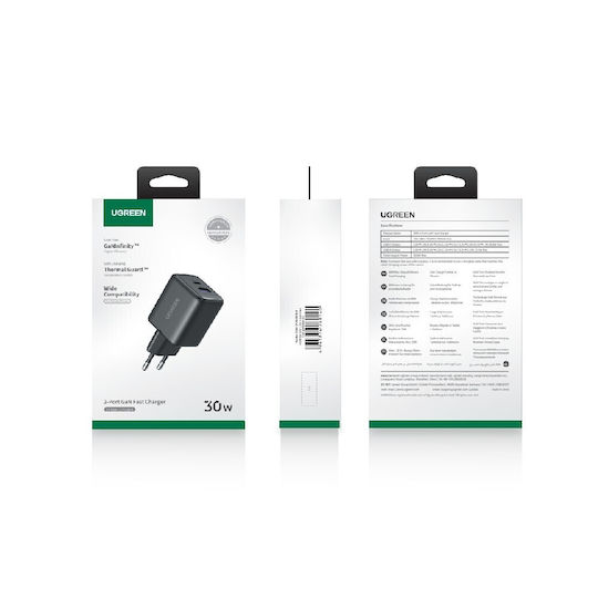 Ugreen Φορτιστής Χωρίς Καλώδιο GaN με Θύρα USB-A και Θύρα USB-C 30W Power Delivery Γκρι (X516)