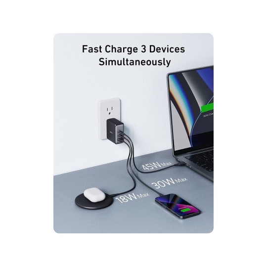 Anker 736 Nano II Charger Without Cable GaN with USB-A Port and 2 USB-C Ports 100W Black