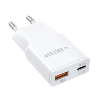 Veger TC301 Φορτιστής Χωρίς Καλώδιο USB-A και USB-C 30W Λευκός 
