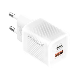 Recci RC83E Φορτιστής Χωρίς Καλώδιο GaN USB-A και USB-C 35W Λευκός