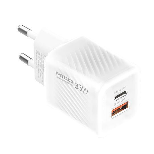 Recci RC83E Φορτιστής Χωρίς Καλώδιο GaN USB-A και USB-C 35W Λευκός