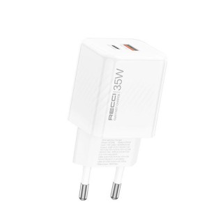 Recci RC83E Φορτιστής Χωρίς Καλώδιο GaN USB-A και USB-C 35W Λευκός