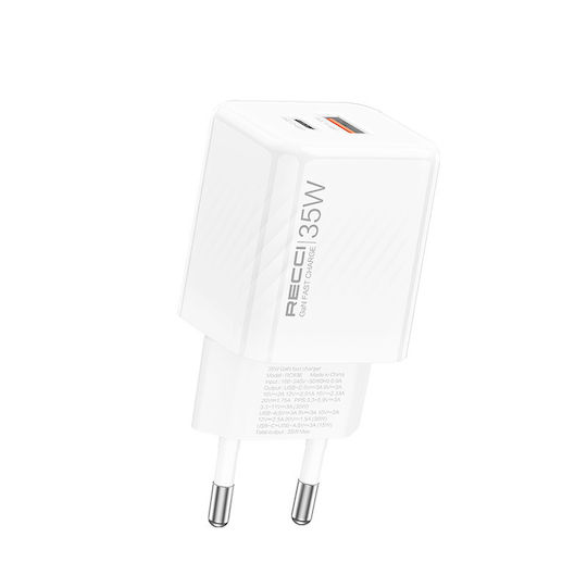 Recci RC83E Φορτιστής Χωρίς Καλώδιο GaN USB-A και USB-C 35W Λευκός