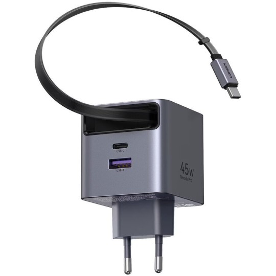 UGREEN X614 65822 Φορτιστής Σπιτιού GaN PD 45W 2 Θέσεων με καλώδιο USB-C 45W Γκρι