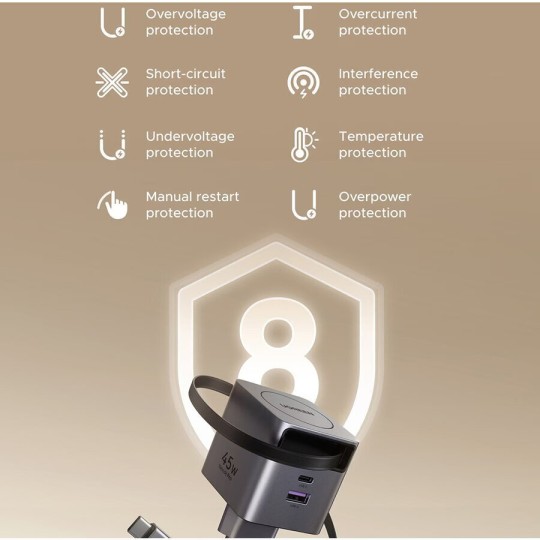 UGREEN X614 65822 Φορτιστής Σπιτιού GaN PD 45W 2 Θέσεων με καλώδιο USB-C 45W Γκρι