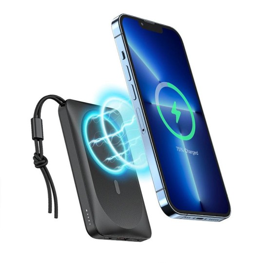 Veger W1151 MagOn Magnetic Wireless Power Bank 10000mAh 15W με Θύρα USB-A και Θύρα USB-C Black