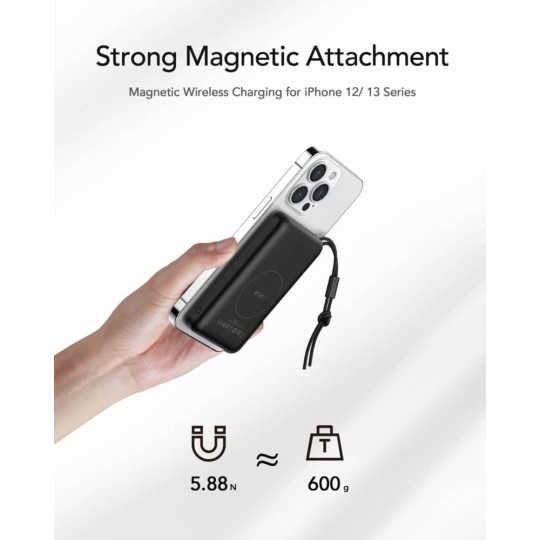 Veger W1151 MagOn Magnetic Wireless Power Bank 10000mAh 15W με Θύρα USB-A και Θύρα USB-C Black