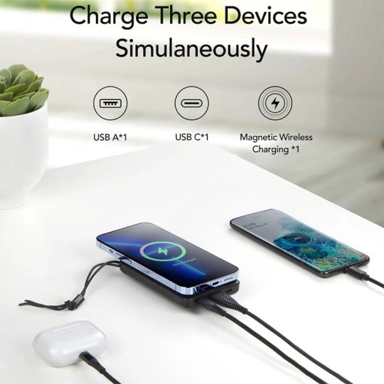 Veger W1151 MagOn Magnetic Wireless Power Bank 10000mAh 15W με Θύρα USB-A και Θύρα USB-C Black