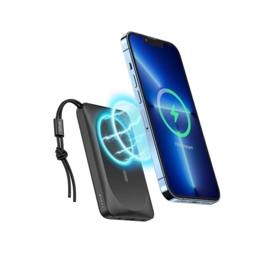 Veger W1151 MagOn Magnetic Wireless Power Bank 10000mAh 15W με Θύρα USB-A και Θύρα USB-C Black