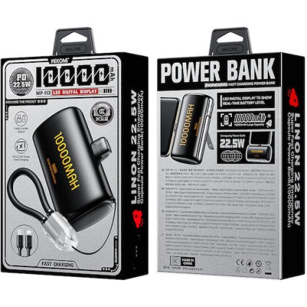 WK WP-113 Power Bank 10000mAh 22.5W Μαύρο