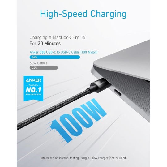 Anker Nylon USB-C to USB-C 100W Cable 3m