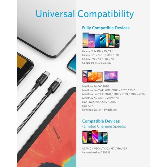 Anker Nylon USB-C to USB-C 100W Cable 3m