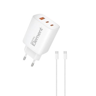 Element Φορτιστής Σπιτιού GaN PD 65W CH-450 3 Θέσεων, με καλώδιο USB-C 100W 1m Λευκό