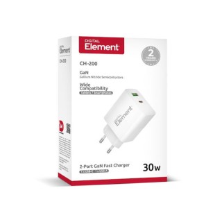 Element Φορτιστής Σπιτιού GaN PD 30W CH-200 2 Θέσεων Λευκό