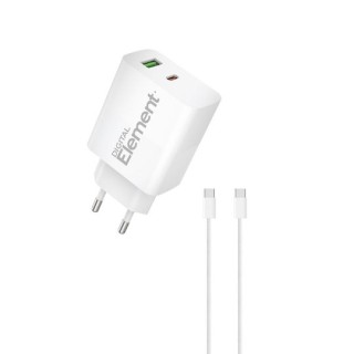 Element Φορτιστής Σπιτιού GaN PD 45W CH-350 2 Θέσεων, με καλώδιο USB-C 65W 1m Λευκό