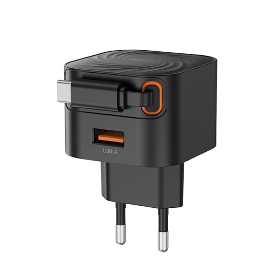 XO (L165) Charger with USB-A Port and Cable USB-C 20W Black