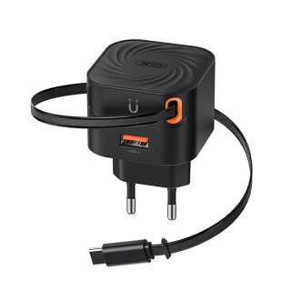 XO (L165) Charger with USB-A Port and Cable USB-C 20W Black