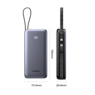UGREEN PB528 55985B Power Bank 20000mAh PD 30W 2 Θέσεων, με 2 καλώδια USB-C Γκρι