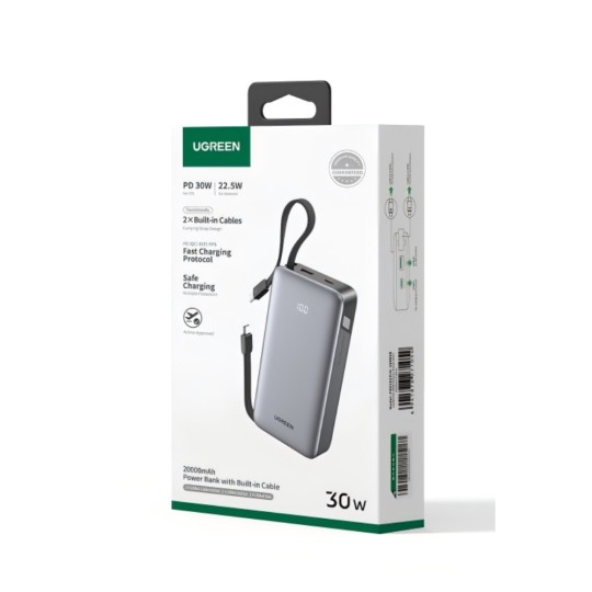 UGREEN PB528 55985B Power Bank 20000mAh PD 30W 2 Θέσεων, με 2 καλώδια USB-C Γκρι