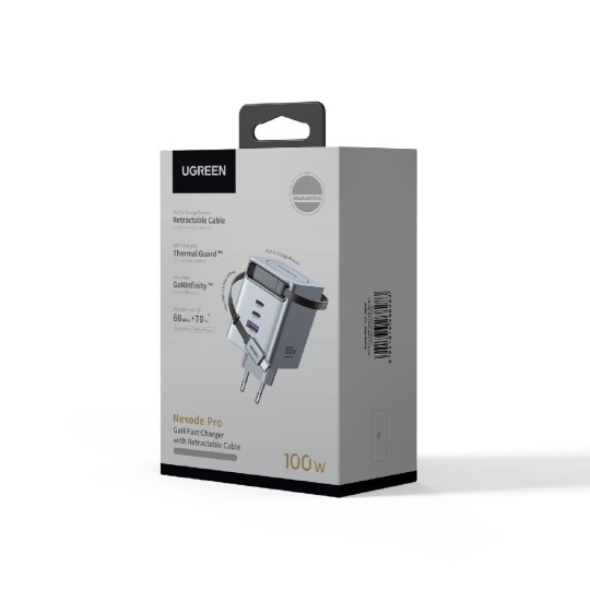 UGREEN X616 65828 Φορτιστής Σπιτιού GaN PD 100W 3 Θέσεων, με καλώδιο USB-C 100W Γκρι