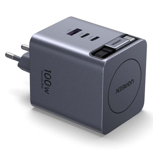 UGREEN X616 65828 Φορτιστής Σπιτιού GaN PD 100W 3 Θέσεων, με καλώδιο USB-C 100W Γκρι