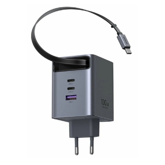 UGREEN X616 65828 Φορτιστής Σπιτιού GaN PD 100W 3 Θέσεων, με καλώδιο USB-C 100W Γκρι