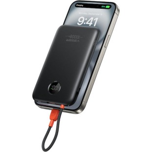 VEGER W1189-K1C 10000mAh Ultra-Slim Power Bank with Integrated USB-C Cable, 22.5W Black