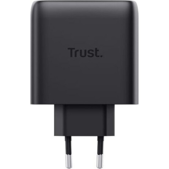 Trust GaN Charger with 2 USB-C Output Ports and USB-C - USB-C Cable 65W Power Delivery Black