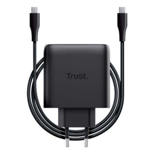 Trust GaN Charger with 2 USB-C Output Ports and USB-C - USB-C Cable 65W Power Delivery Black