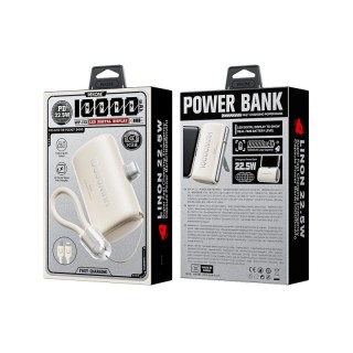 WK WP-113 Power Bank 10000mAh PD 22,5W 2 Θέσεων με καλώδιο USB-C/Lightning Μπέζ