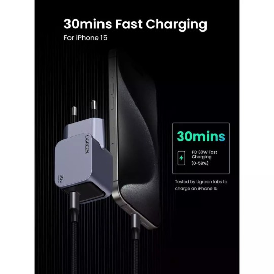 UGREEN X703 35006 Φορτιστής Σπιτιού GaN PD 30W 1 Θέσης Γκρί