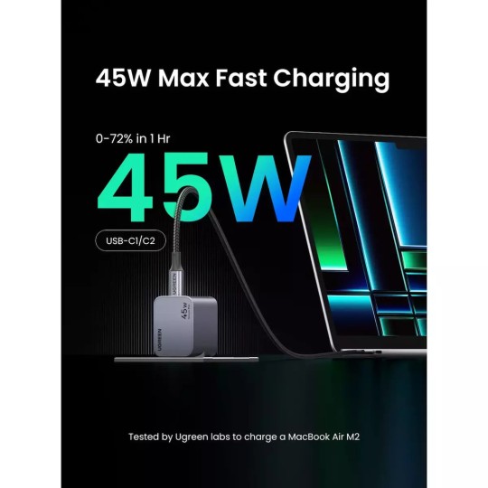 UGREEN X707 35008 Φορτιστής Σπιτιού GaN PD 45W 2 Θέσεων Γκρι
