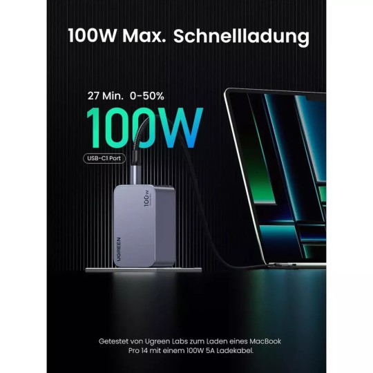 UGREEN X757 25874 Charger GaN 100W 3 Ports with USB-C 100W cable 1.5m Grey