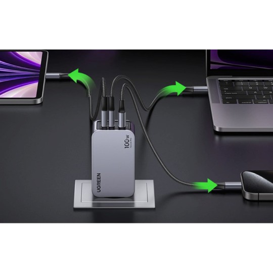 UGREEN X757 25874 Charger GaN 100W 3 Ports with USB-C 100W cable 1.5m Grey