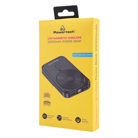Powertech PT-1416P Power Bank με Οθόνη 10000mah Magnetic Wireless 22.5W Μαύρο
