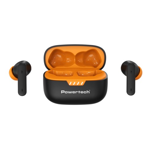 Powertech PT-1431 Earphones με Θήκη φόρτισης True Wireless 40/400mAh ANC & ENC Μαύρα