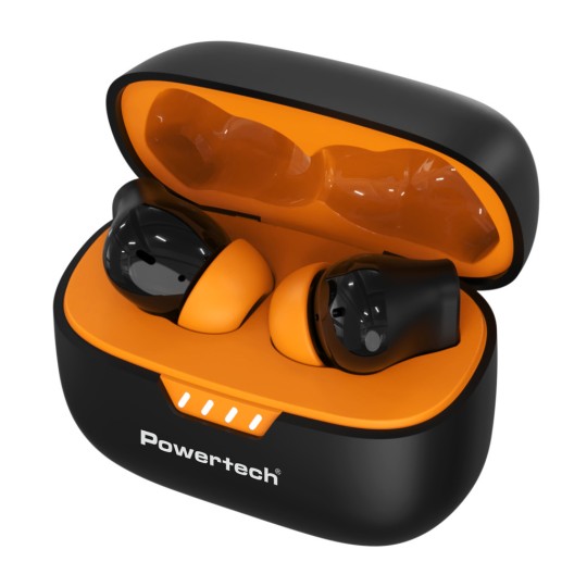 Powertech PT-1431 Earphones με Θήκη φόρτισης True Wireless 40/400mAh ANC & ENC Μαύρα